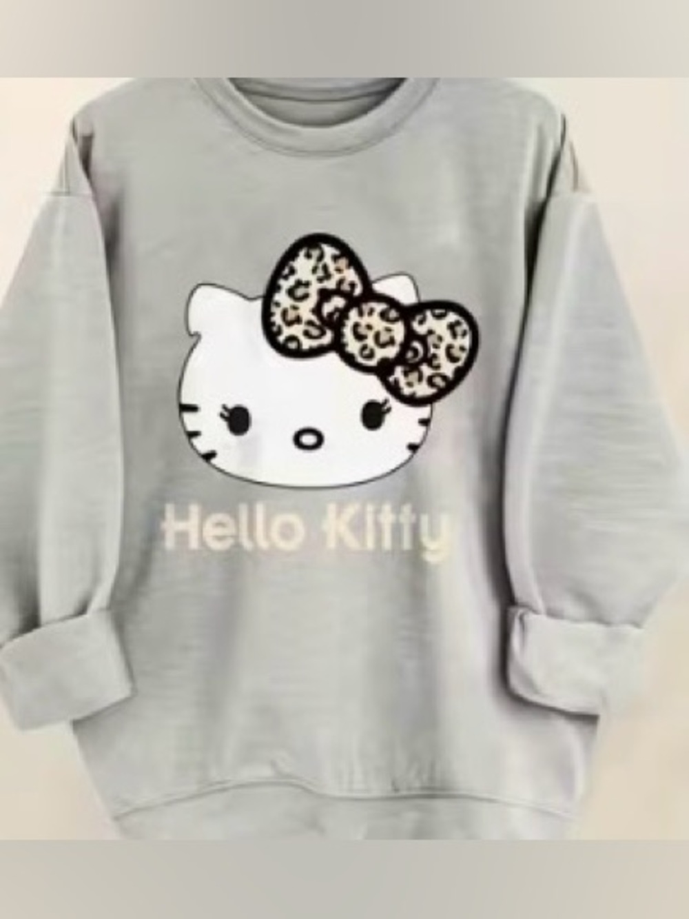 Hello Kitty Gray Graphic Sweatshirt with Leopard Bow